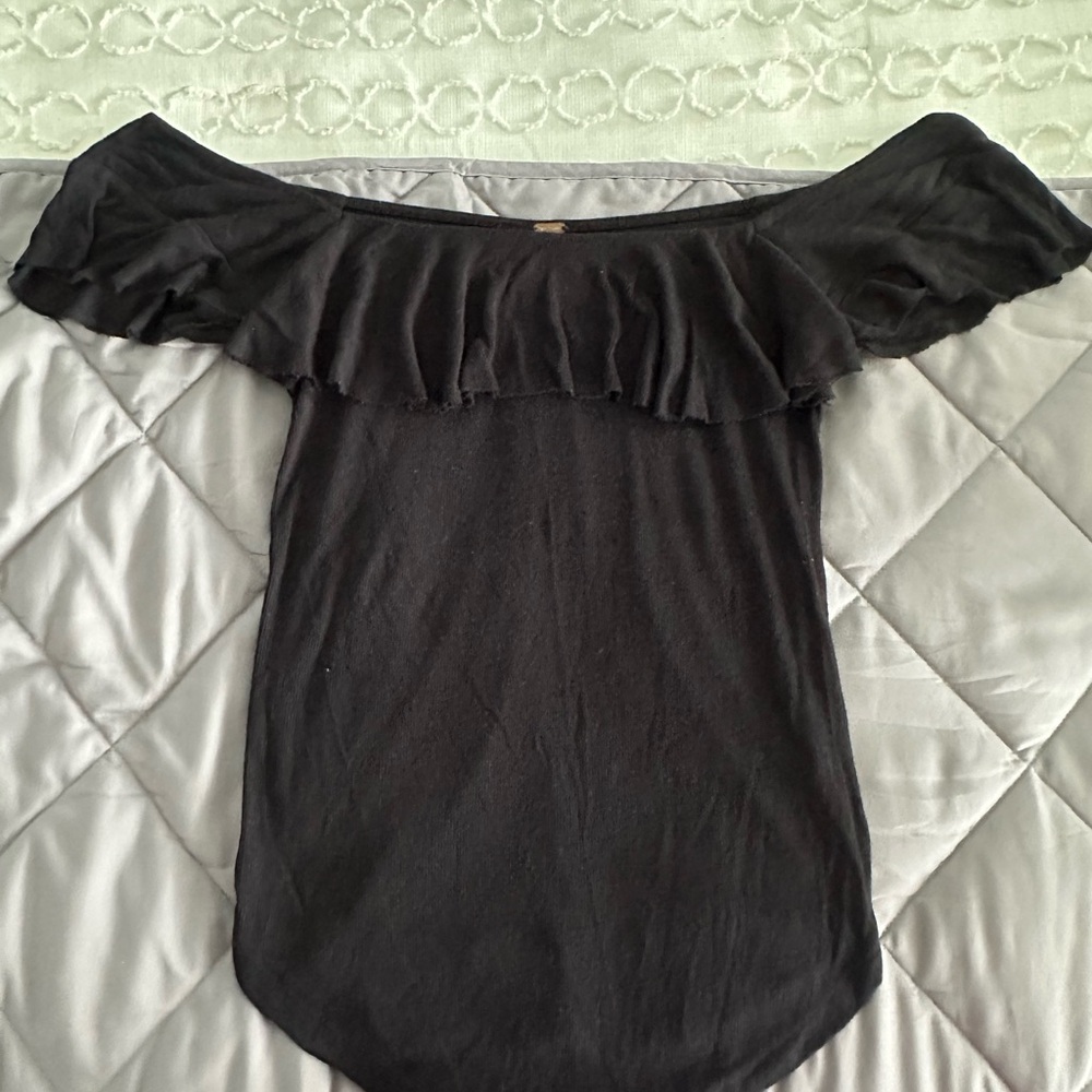 Free People Black Ruffled Off-the-Shoulder Blouse
